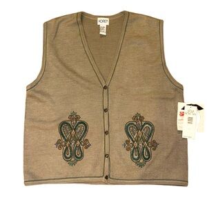 NWT Koret Vintage Wool Blend Vest Women’s Large Button Embroidered Tan Sweater